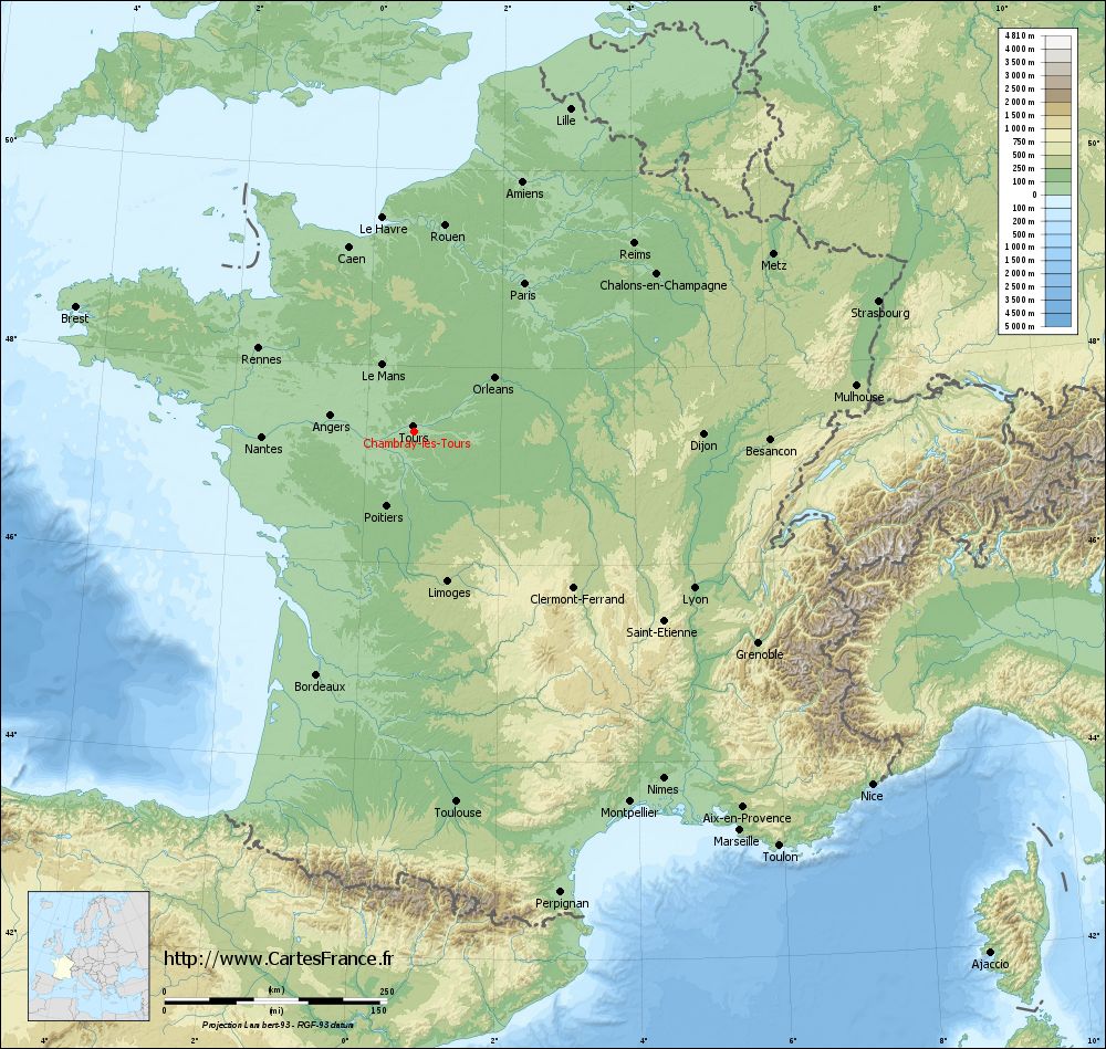 Carte du relief de Chambray-lès-Tours