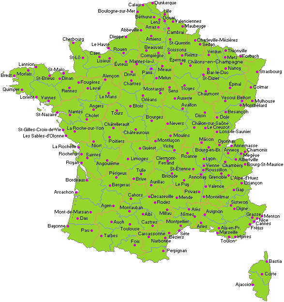 CARTE DE FRANCE : Départements Régions Villes - Carte France