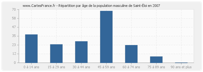 Répartition par âge de la population masculine de Saint-Éloi en 2007