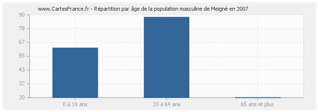 Répartition par âge de la population masculine de Meigné en 2007