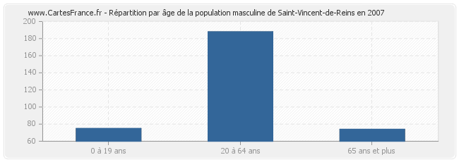 Répartition par âge de la population masculine de Saint-Vincent-de-Reins en 2007